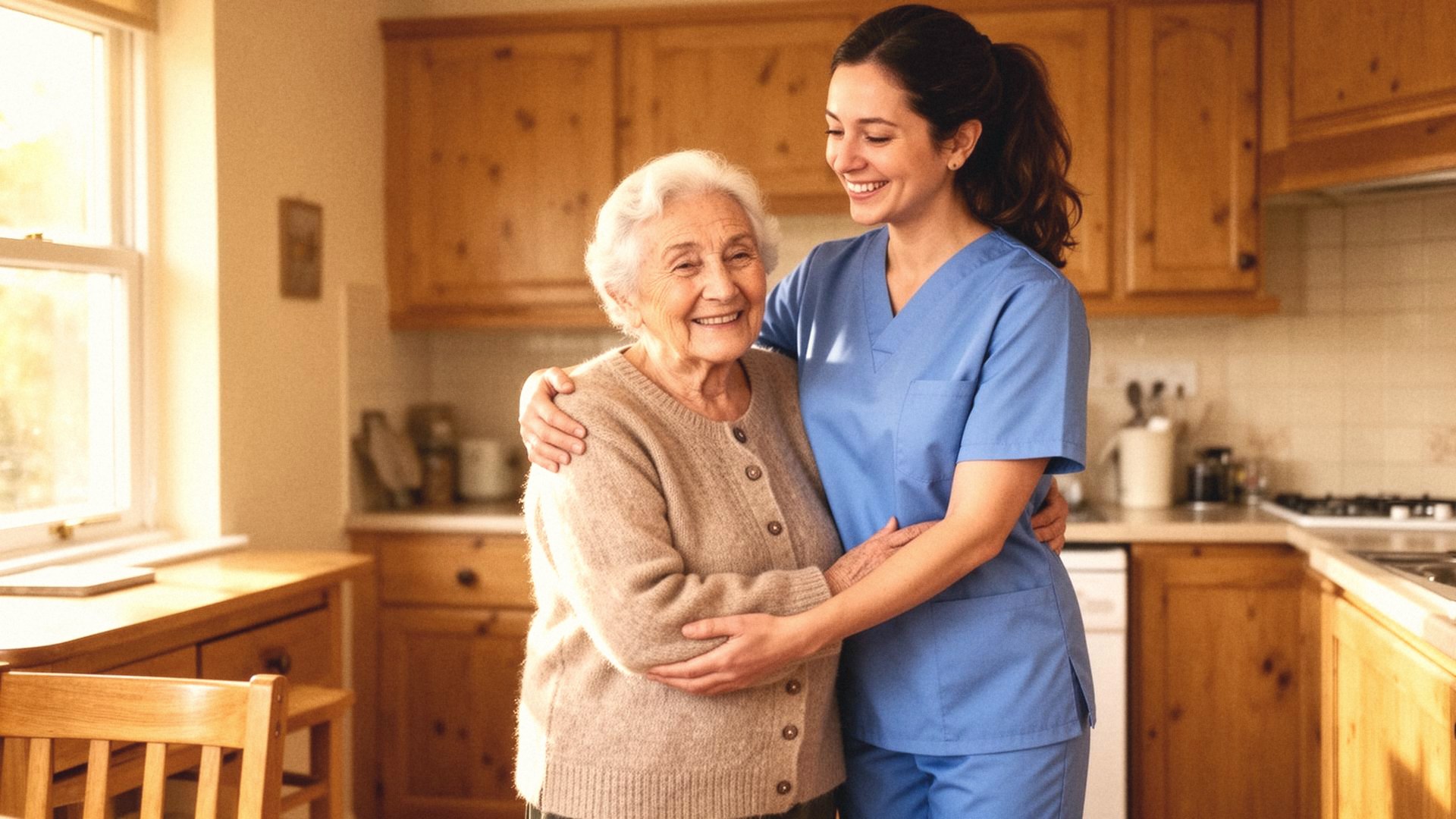 Care professional supporting an older person in their home