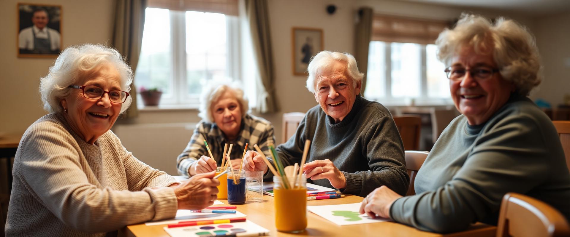 Retirement village common area with residents socializing