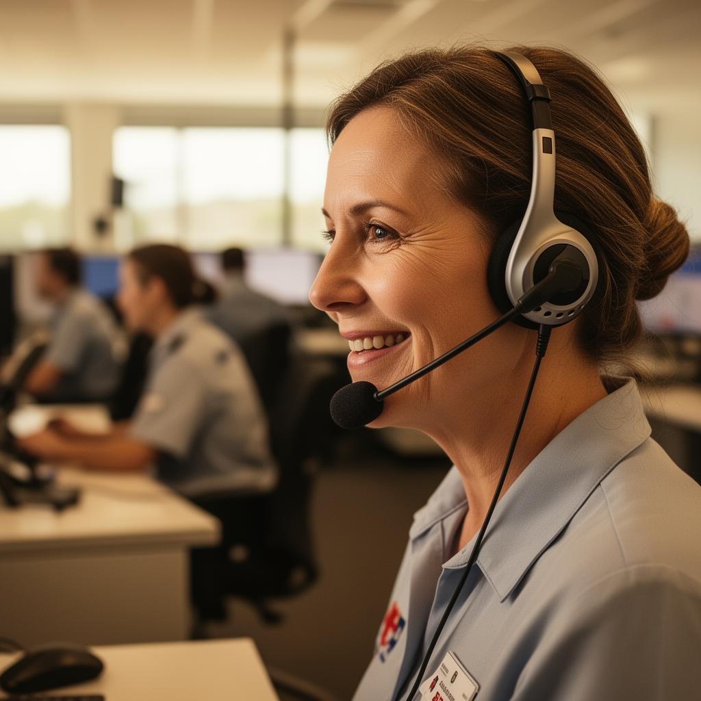 Operator in a 24/7 emergency call centre monitoring alerts
