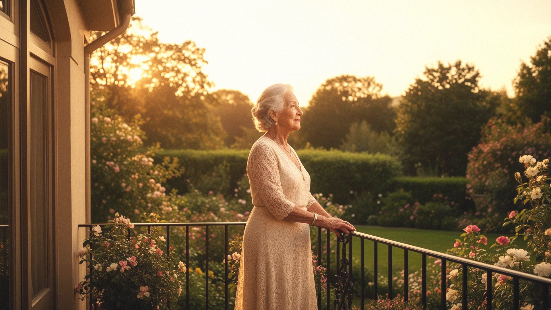 Older person at home, soft natural light, reflective dignified moment