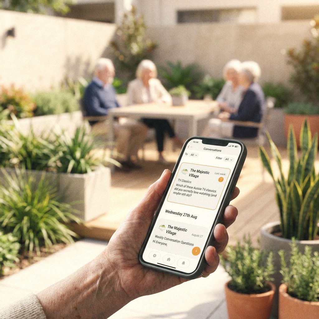 Older person using the Lumin Residents App on a smartphone