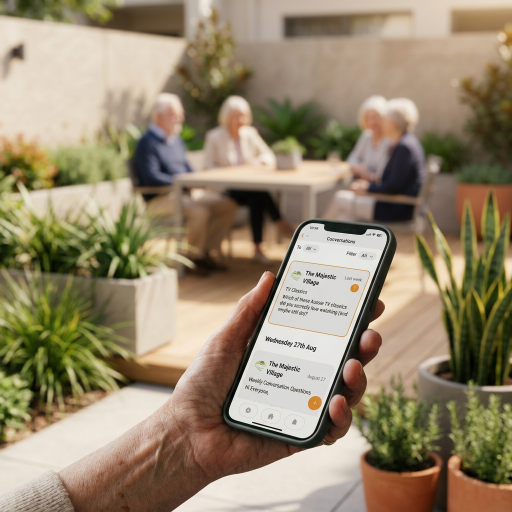 Older person using the Lumin Residents App on a smartphone