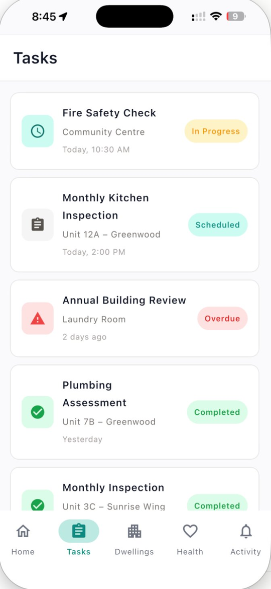 Inspection tasks list
