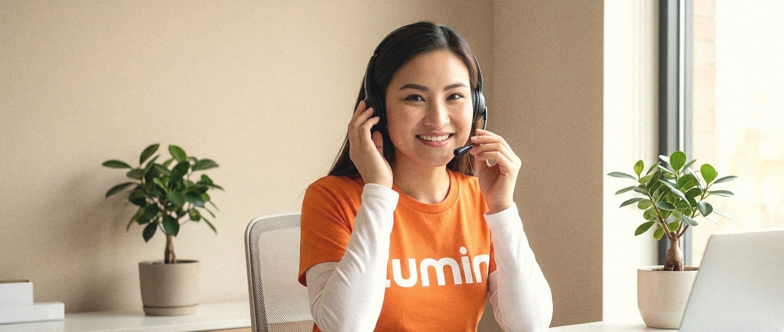 Lumin support team member on a call with monitoring dashboard visible