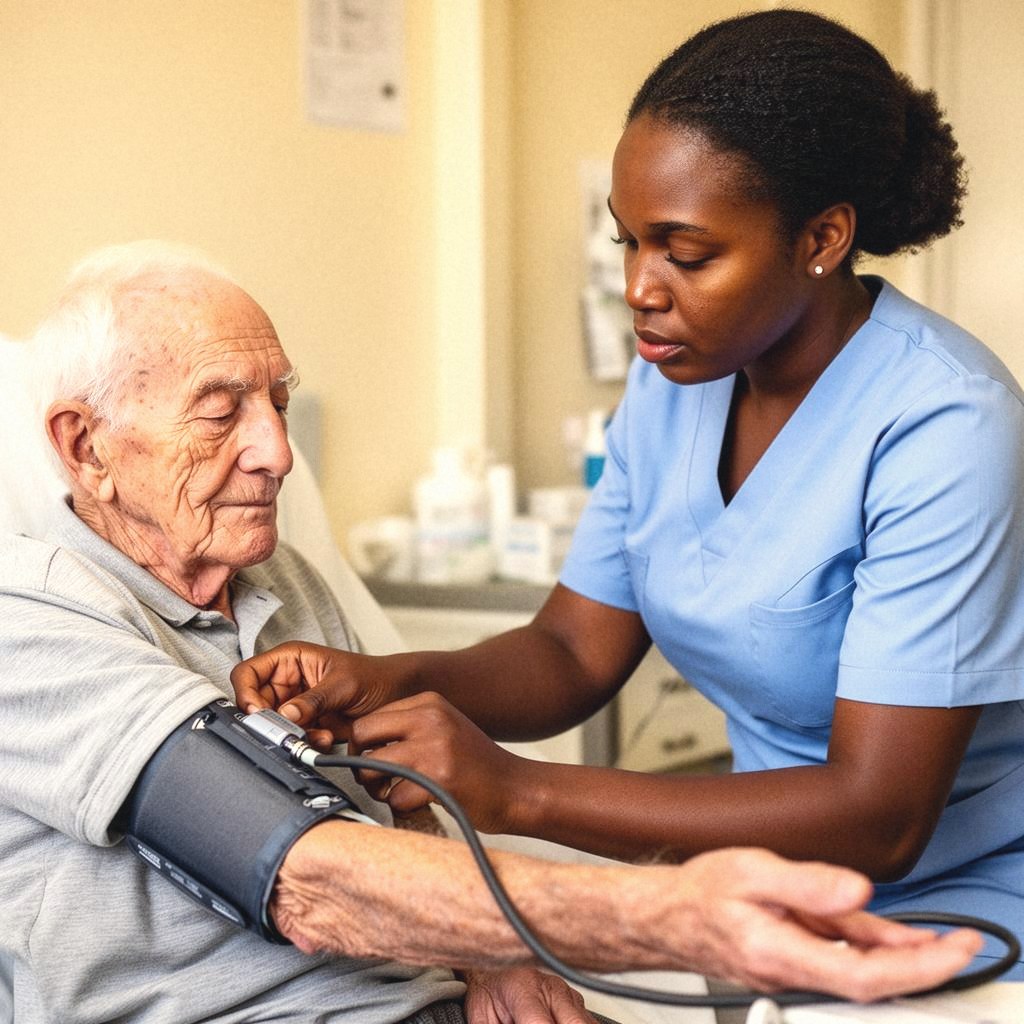 Older patient looking toward home - warm lifestyle moment, not clinical